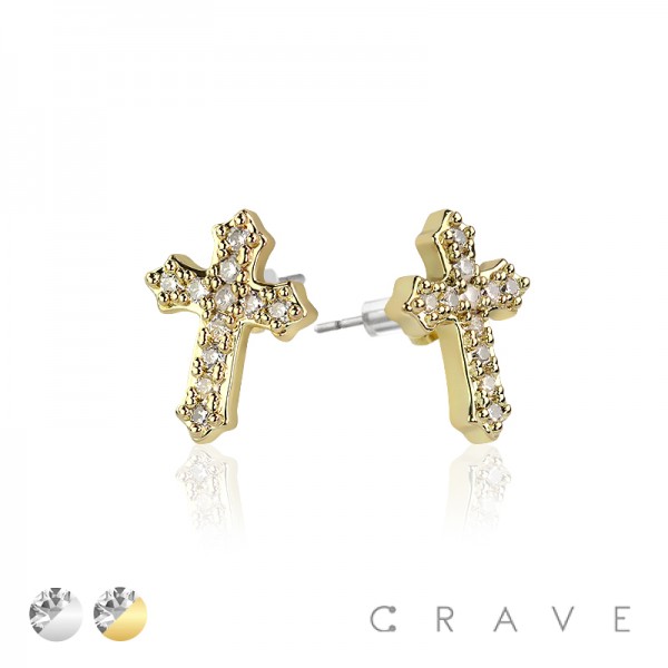CROSS DESIGN PAIR OF MICROPAVED STAINLESS STEEL PIN EARRING
